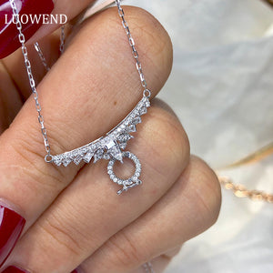 LUOWEND 18K White Gold Real Natural Diamond Pendant Necklace for Women