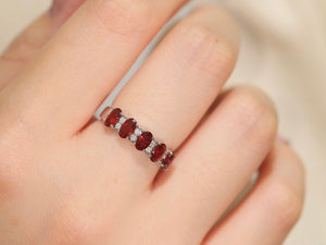 LUOWEND 18K White Gold Real Natural Ruby and Diamond Gemstone Ring for Women