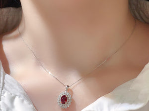 LUOWEND 18K White and Yellow Gold Real Natural Ruby and Diamond Gemstone Necklace for Women