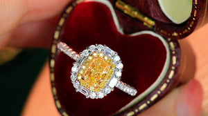 LUOWEND 18K White Gold Real Natural Yellow Diamond Ring for Women
