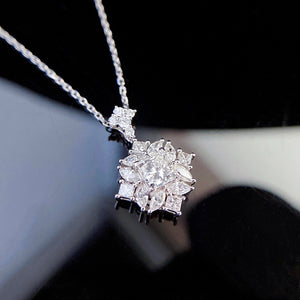 LUOWEND 18K White Gold Real Natural Diamond Pendant Necklace for Women