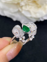 Load image into Gallery viewer, LUOWEND 18K White Gold Real Natural Emerald Gemstone Ring for Women
