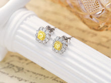 Load image into Gallery viewer, LUOWEND 18K White Gold Real Natural Yellow Diamond Stud Earrings for Women
