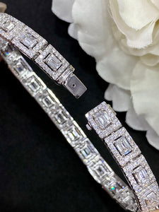 LUOWEND 18K White Gold Real Natural Diamond Bracelet for Women