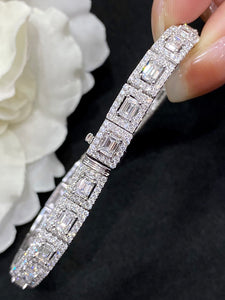 LUOWEND 18K White Gold Real Natural Diamond Bracelet for Women