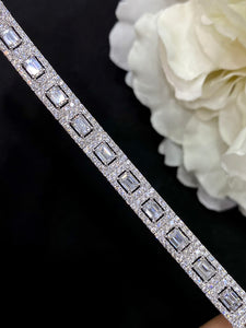 LUOWEND 18K White Gold Real Natural Diamond Bracelet for Women