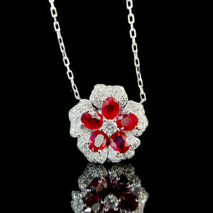 LUOWEND 18K White Gold Real Natural Ruby and Diamond Gemstone Necklace for Women