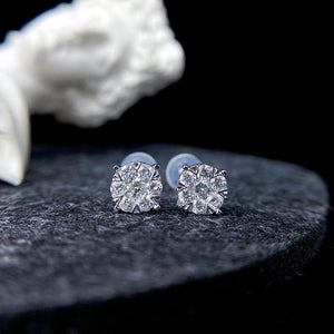 LUOWEND 18K White Gold Real Natural Diamond Stud Earrings for Women