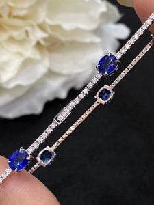 LUOWEND 18K White Gold Real Natural Sapphire Gemstone Bracelet for Women