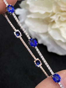 LUOWEND 18K White Gold Real Natural Sapphire Gemstone Bracelet for Women