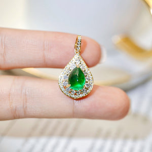 LUOWEND 18K Yellow Gold Real Natural Emerald Gemstone Necklace for Women