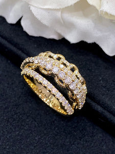 LUOWEND 18K Yellow Gold Real Natural Diamond Ring for Women