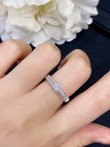 LUOWEND 18K White Gold Real Natural Diamond Ring for Women