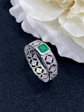 Load image into Gallery viewer, LUOWEND 18K White Gold Real Natural Emerald Gemstone Ring for Women
