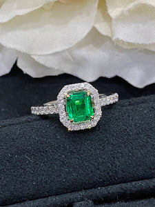 LUOWEND 18K White and Yellow Gold Real Natural Emerald Gemstone Ring for Women