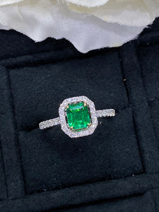 LUOWEND 18K White and Yellow Gold Real Natural Emerald Gemstone Ring for Women