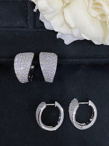 LUOWEND 18K White Gold Real Natural Diamond Hoop Earrings for Women