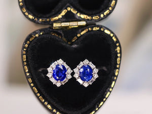 LUOWEND 18K White Gold Real Natural Sapphire and Diamond Gemstone Earrings for Women