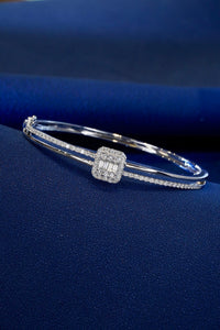 LUOWEND 18K White Gold Real Natural Diamond Bangle for Women