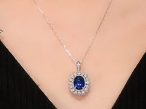 LUOWEND 18K White Gold Real Natural Sapphire and Diamond Gemstone Necklace for Women