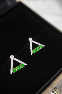 LUOWEND 18K White Gold Real Natural Jadeite and Diamond Gemstone Earrings for Women