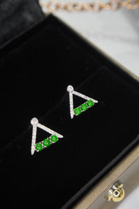 LUOWEND 18K White Gold Real Natural Jadeite and Diamond Gemstone Earrings for Women