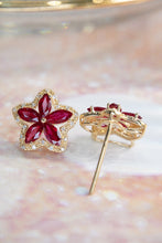 Load image into Gallery viewer, LUOWEND 18K Yellow Gold Real Natural Ruby and Diamond Gemstone Earrings for Women
