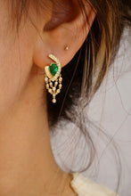 Load image into Gallery viewer, LUOWEND 18K Yellow Gold Real Natural Emerald and Diamond Gemstone Earrings for Women
