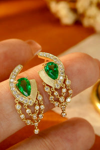 LUOWEND 18K Yellow Gold Real Natural Emerald and Diamond Gemstone Earrings for Women
