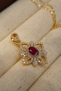 LUOWEND 18K White and Yellow Gold Real Natural Ruby and Diamond Gemstone Necklace for Women