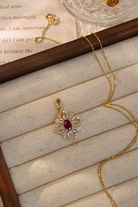 LUOWEND 18K White and Yellow Gold Real Natural Ruby and Diamond Gemstone Necklace for Women