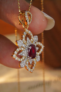 LUOWEND 18K White and Yellow Gold Real Natural Ruby and Diamond Gemstone Necklace for Women