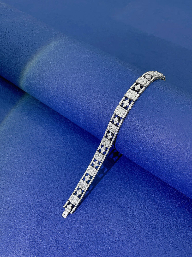 LUOWEND 18K White Gold Real Natural Diamond Bracelet for Women