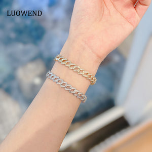 LUOWEND 18K White or Yellow Gold Real Natural Diamond Bracelet for Women