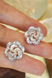 LUOWEND 18K White and Rose Gold Real Natural Diamond Stud Earrings for Women