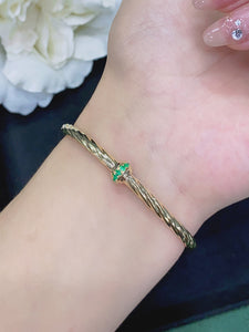 LUOWEND 18K Yellow Gold Real Natural Emerald Gemstone Bracelet for Women