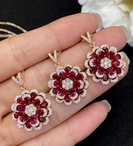 LUOWEND 18K Rose Gold Real Natural Ruby Gemstone Necklace for Women