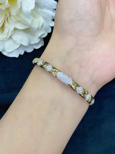 LUOWEND 18K White and Yellow Gold Real Natural Diamond Bracelet for Women