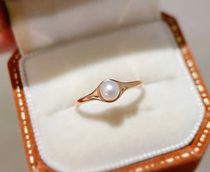 LUOWEND 18K Yellow or Rose Gold Real Natural Pearl Ring for Women