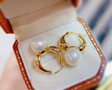 Load image into Gallery viewer, LUOWEND 18K Yellow Gold Real Natural Pearl Hoop Earrings for Women
