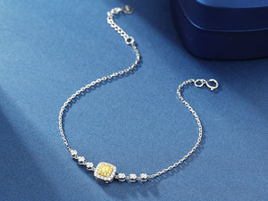 LUOWEND 18K White Gold Real Natural Yellow Diamond Bracelet for Women