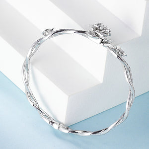 LUOWEND 18K White Gold Real Natural Diamond Bracelet for Women