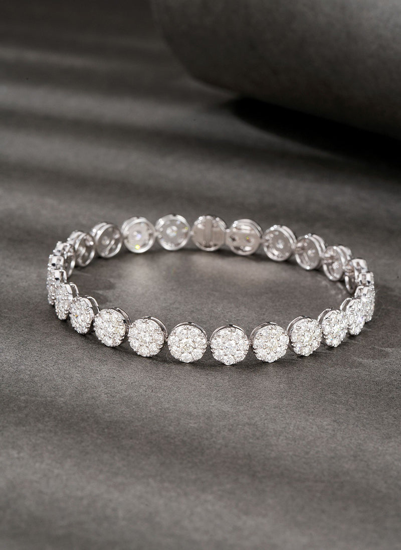 LUOWEND 18K White Gold Real Natural Diamond Bracelet for Women