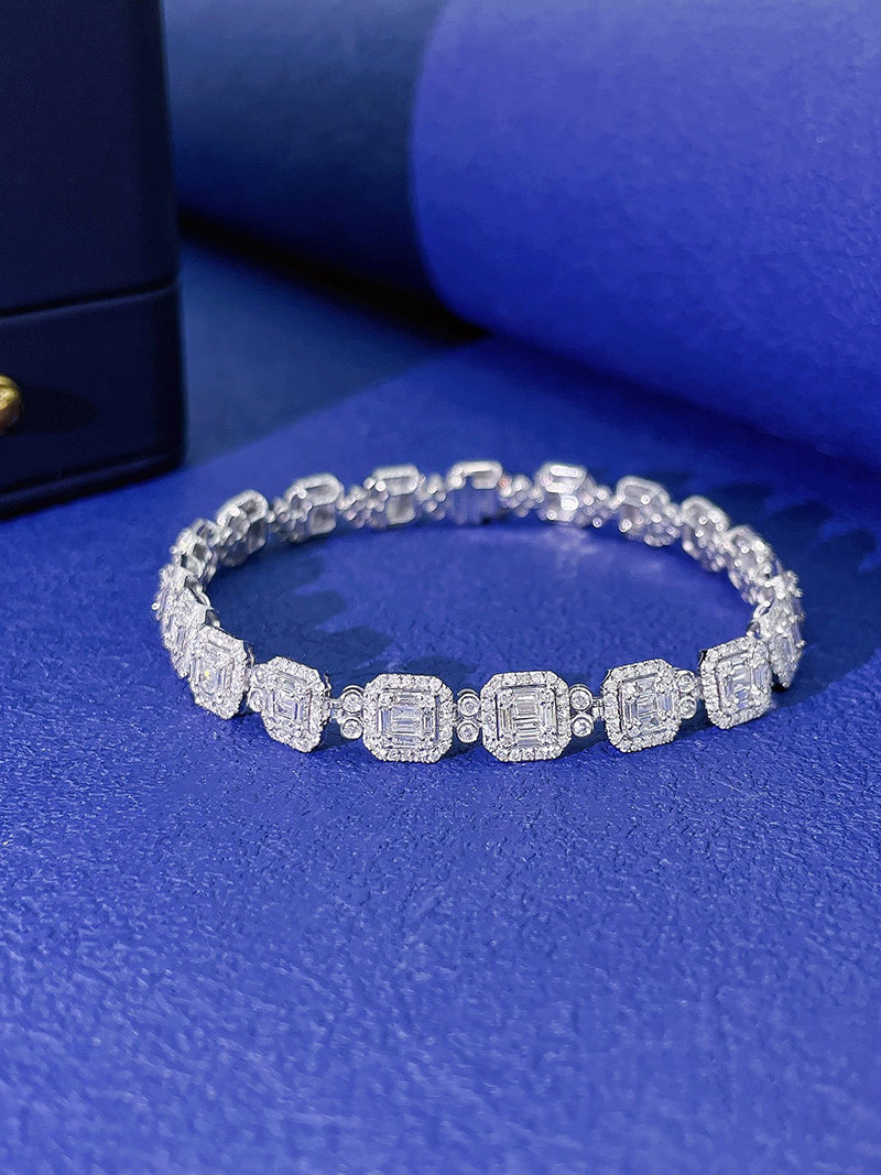 LUOWEND 18K White Gold Real Natural Diamond Bracelet for Women