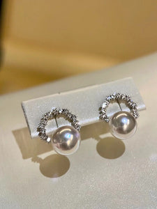 LUOWEND 18K White Gold Real Natural Akoya Pearl Earrings for Women