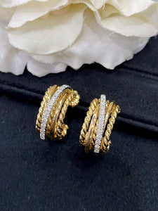 LUOWEND 18K White and Yellow Gold Real Natural Diamond Hoop Earrings for Women