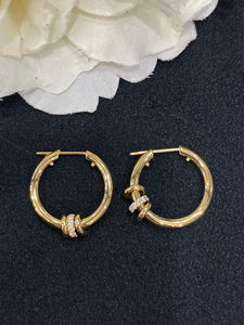 LUOWEND 18K Yellow Gold Real Natural Diamond Hoop Earrings for Women