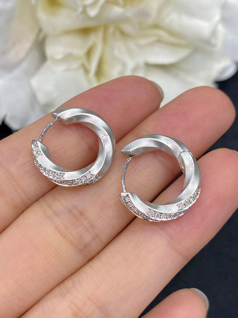 LUOWEND 18K White or Yellow Gold Real Natural Diamond Hoop Earrings for Women