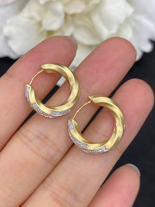 LUOWEND 18K White or Yellow Gold Real Natural Diamond Hoop Earrings for Women