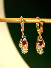 Load image into Gallery viewer, LUOWEND 18K Yellow Gold Real Natural Ruby Gemstone Earrings for Women
